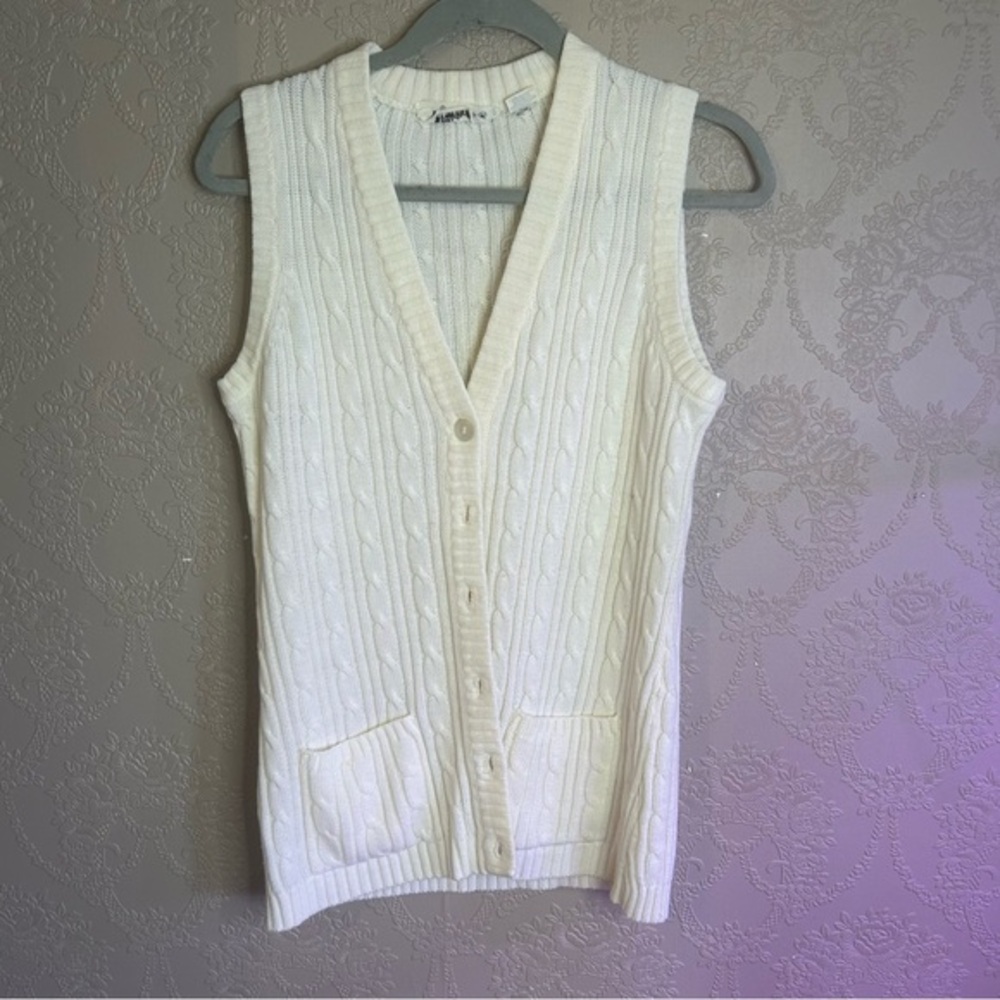 Women's Cable Knit Sweater Vest - Cream Vintage M